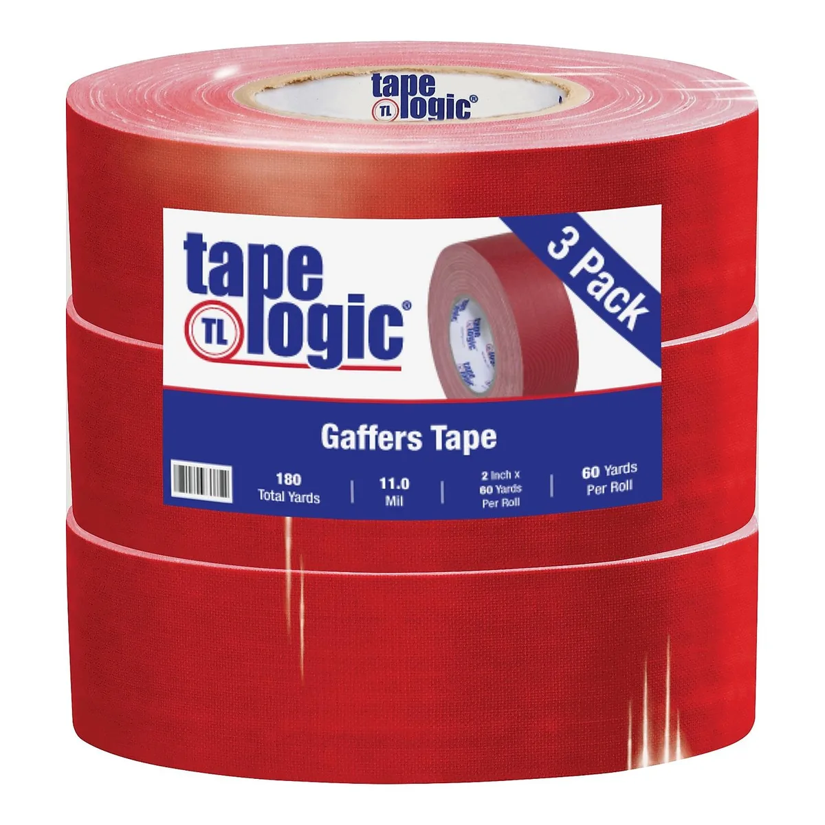 Three red gaffers tape rolls 2 inch by 60 yards 11 mil