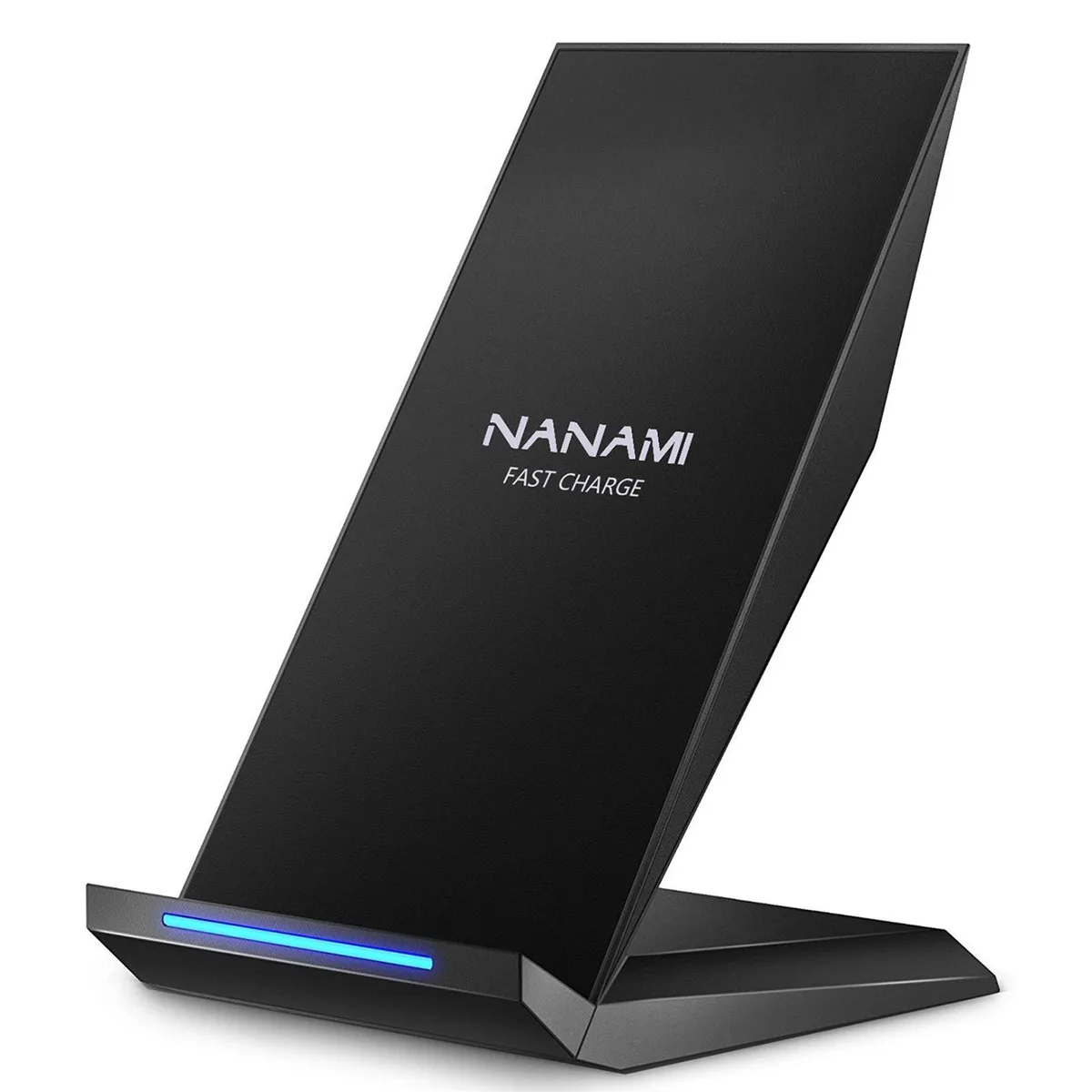 White upright wireless charging stand with USB-C port and LED indicator