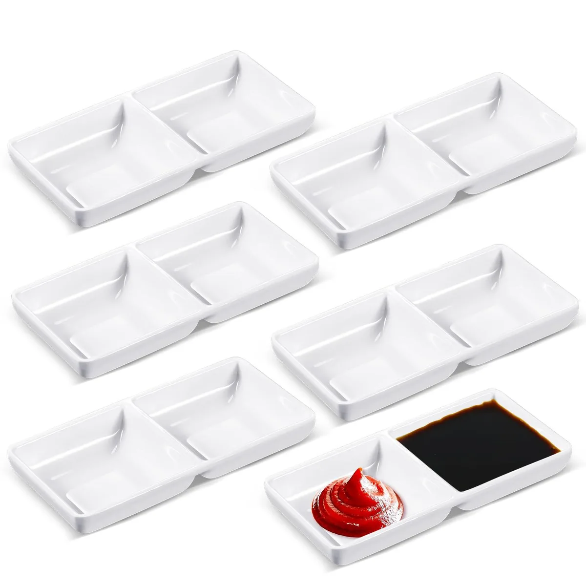 DNBeffulgent DNBeffulgent 6 Pcs Dual Dipping Sauce Bowls 10 oz White — product photo