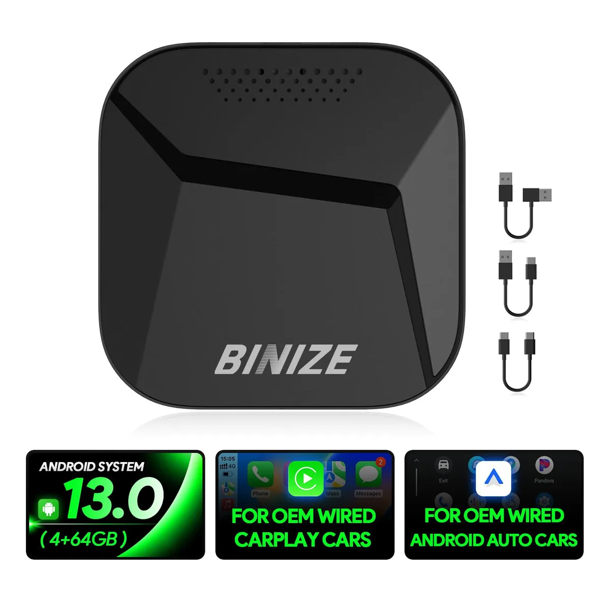 Binize Binize Wireless CarPlay Android Auto Video Box 4G 4GB 64GB 8-Core Android 13 — product photo