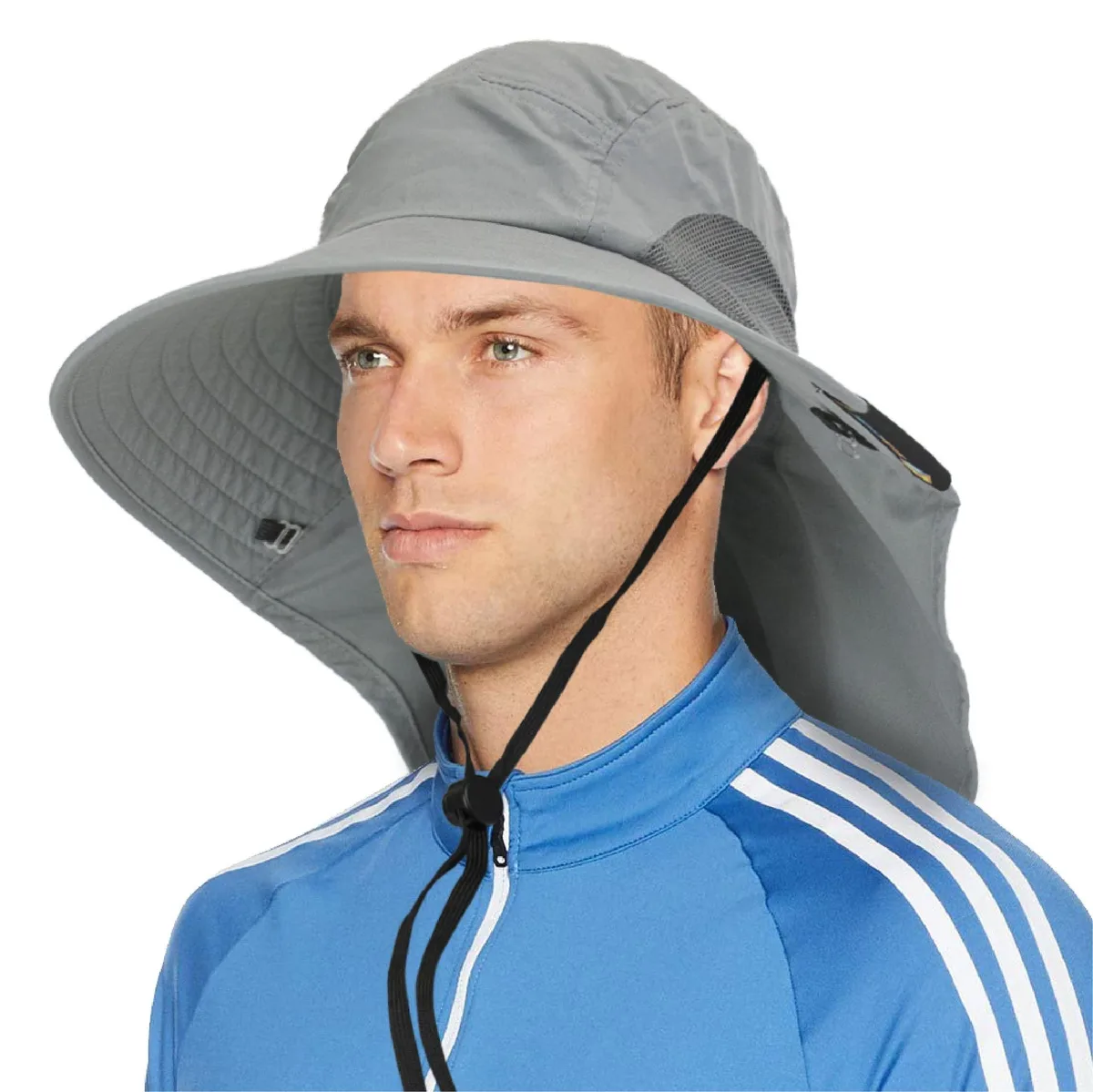 SUN-P003 wide brim hat with neck flap 24 cm 8.5 cm UPF50+ black — product photo