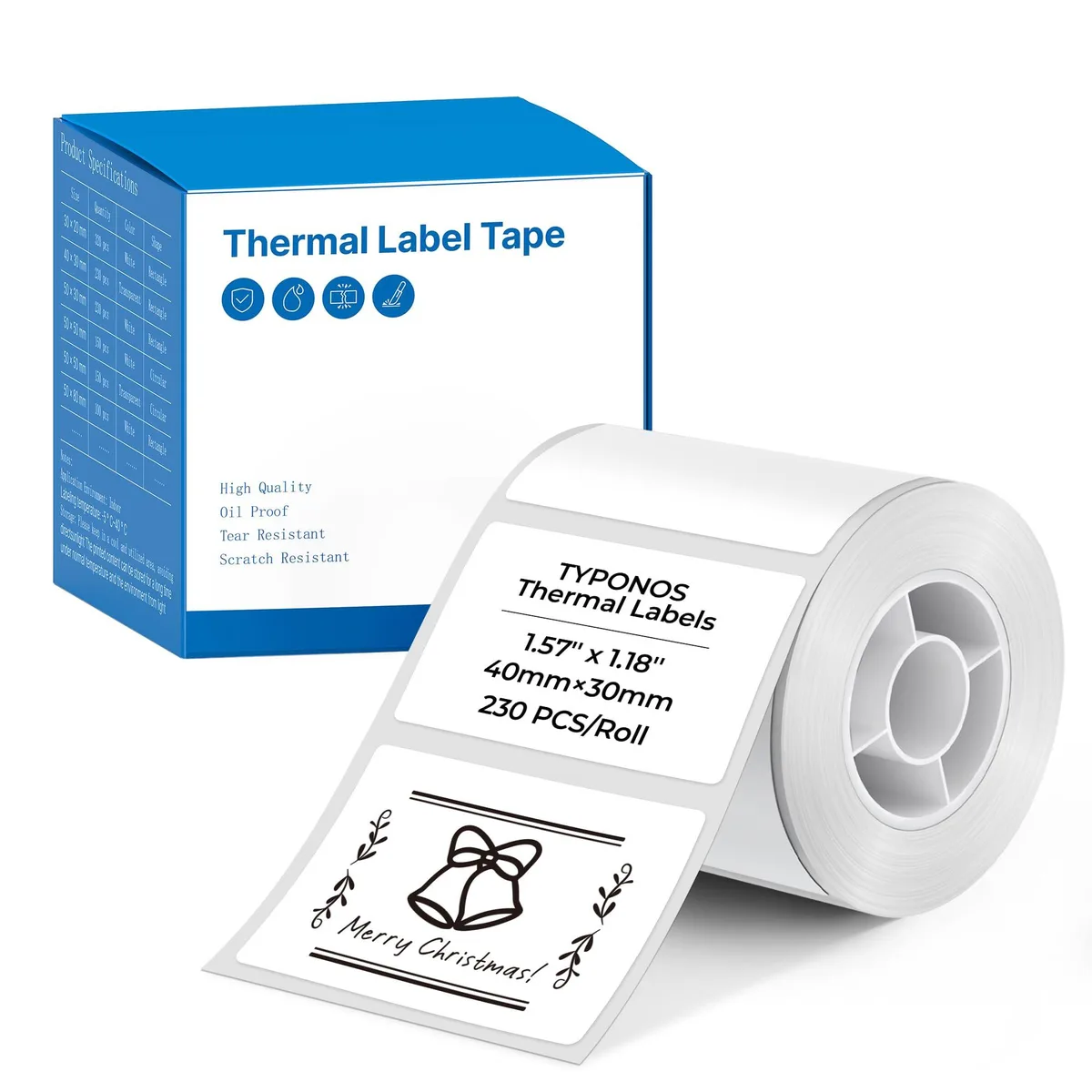 White rectangular thermal label roll 40x30mm 230 labels per roll