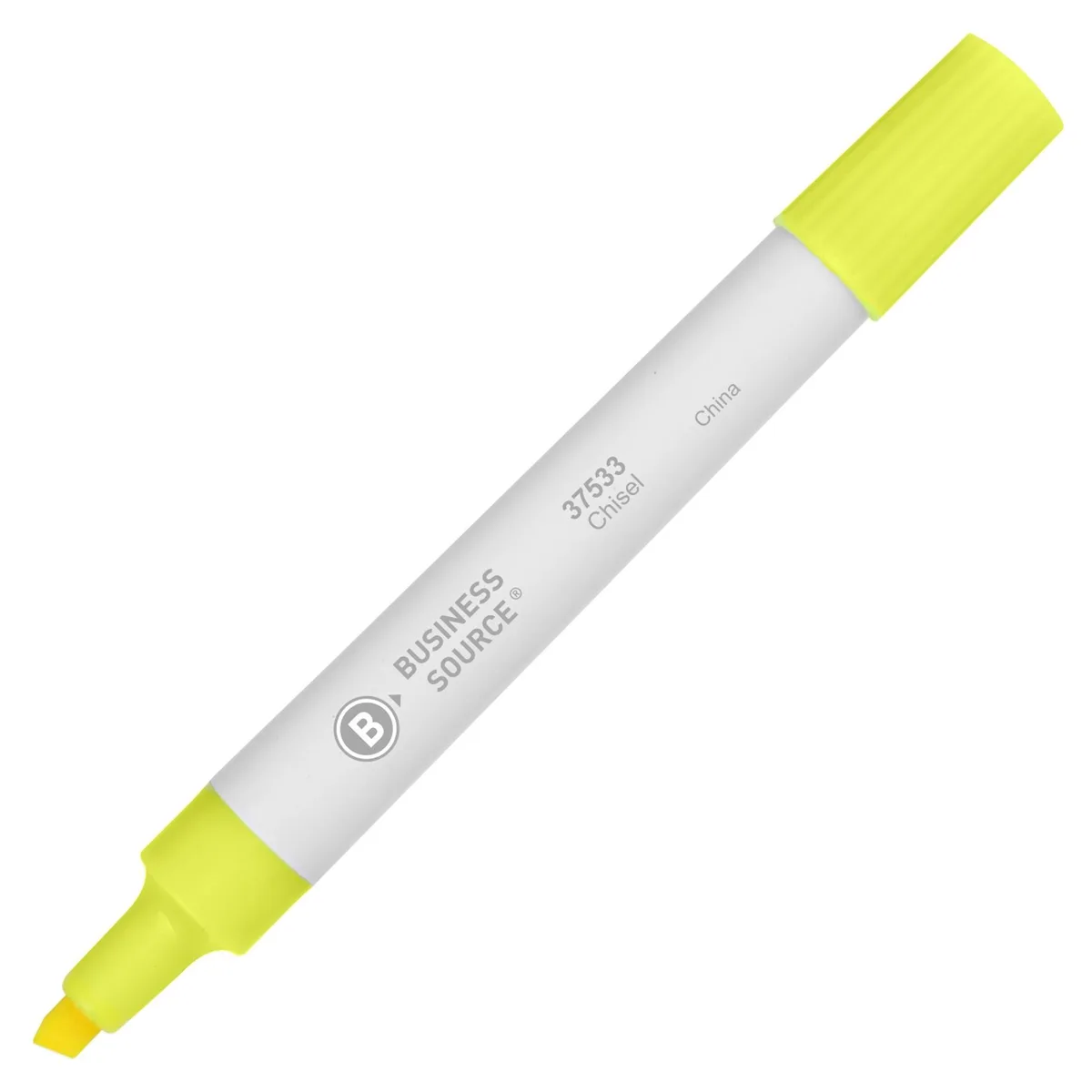 Yellow chisel-tip highlighter with white barrel
