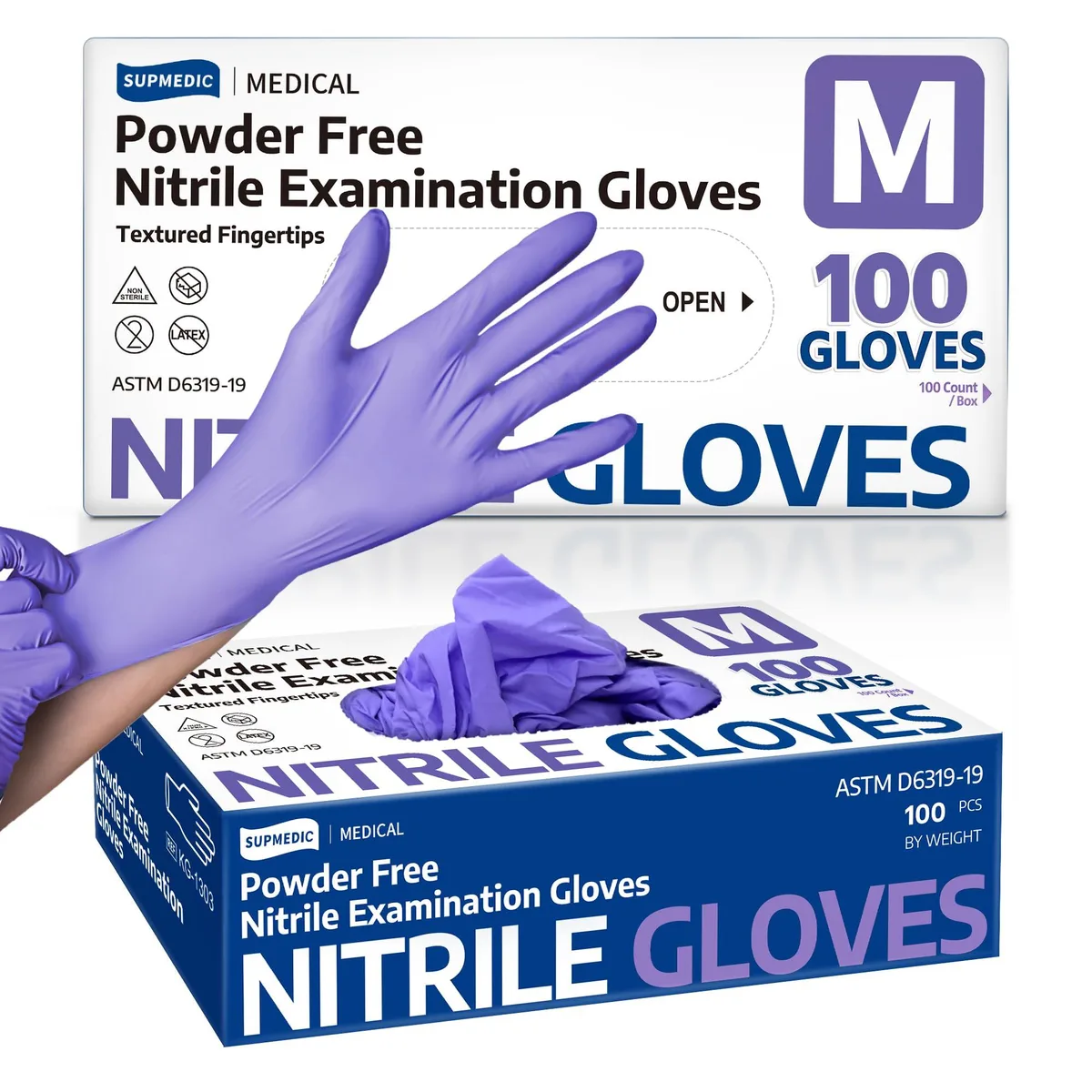  Supmedic SKF 4303 Nitrile Exam Gloves Powder-Free Violet 100 Medium — product photo