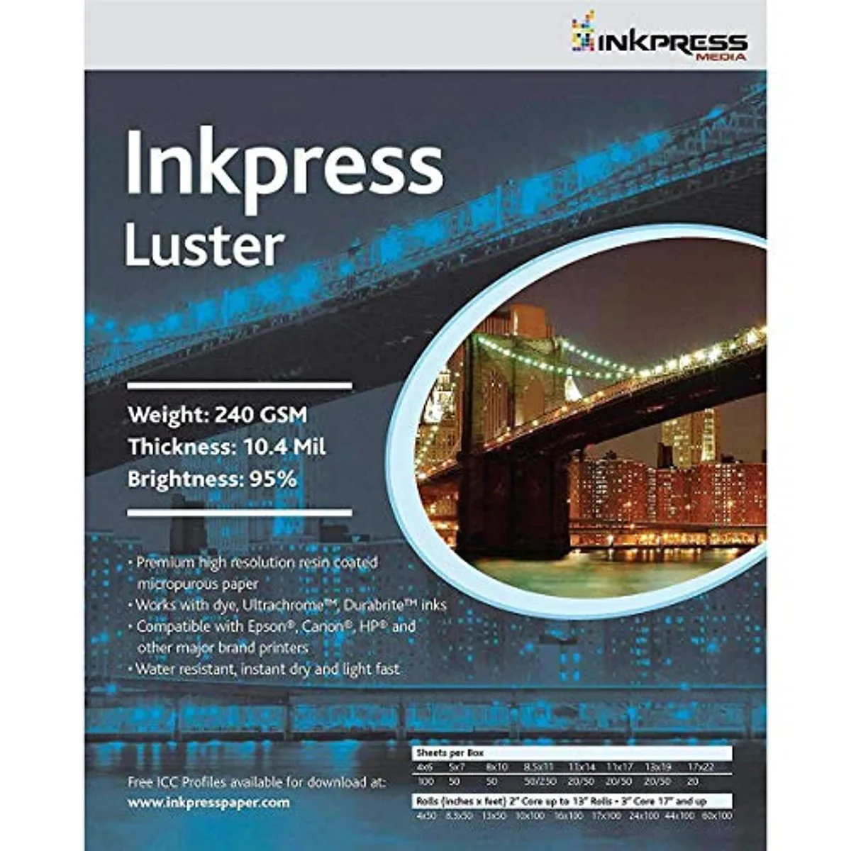 Inkpress Inkpress Luster Premium 11x14" 240gsm 10.4mil 100 sheets — product photo