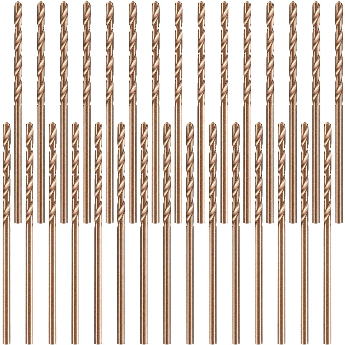Small silver twist drill bits in a plastic case
