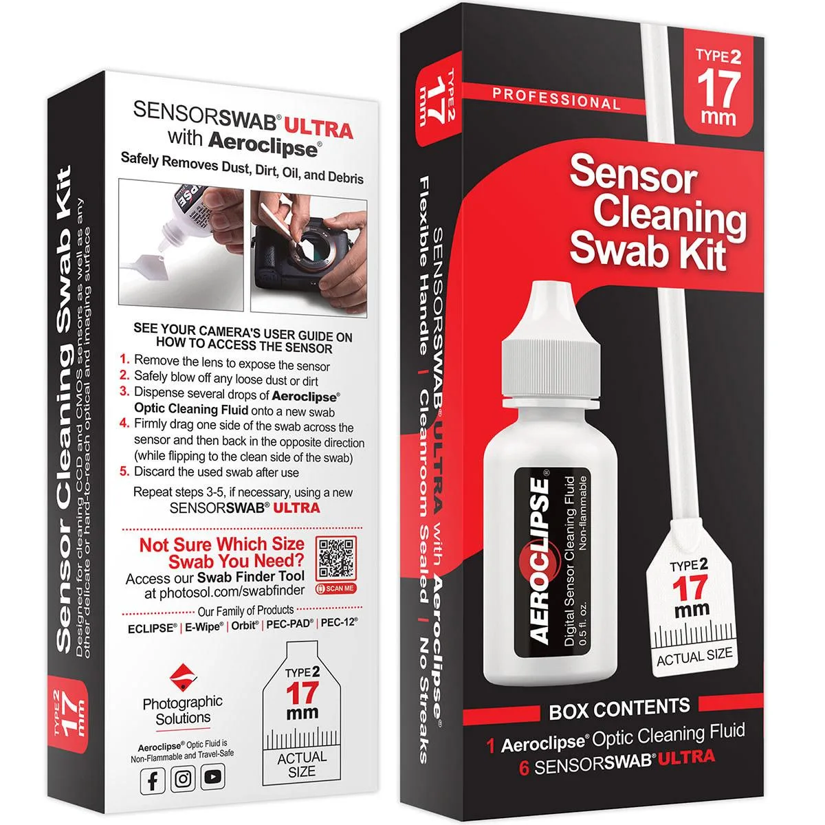 Photographic Solutions Photographic Solutions 17mm Sensor Cleaning Swab Kit Aeroclipse .5oz 15ml 6 swabs — product photo