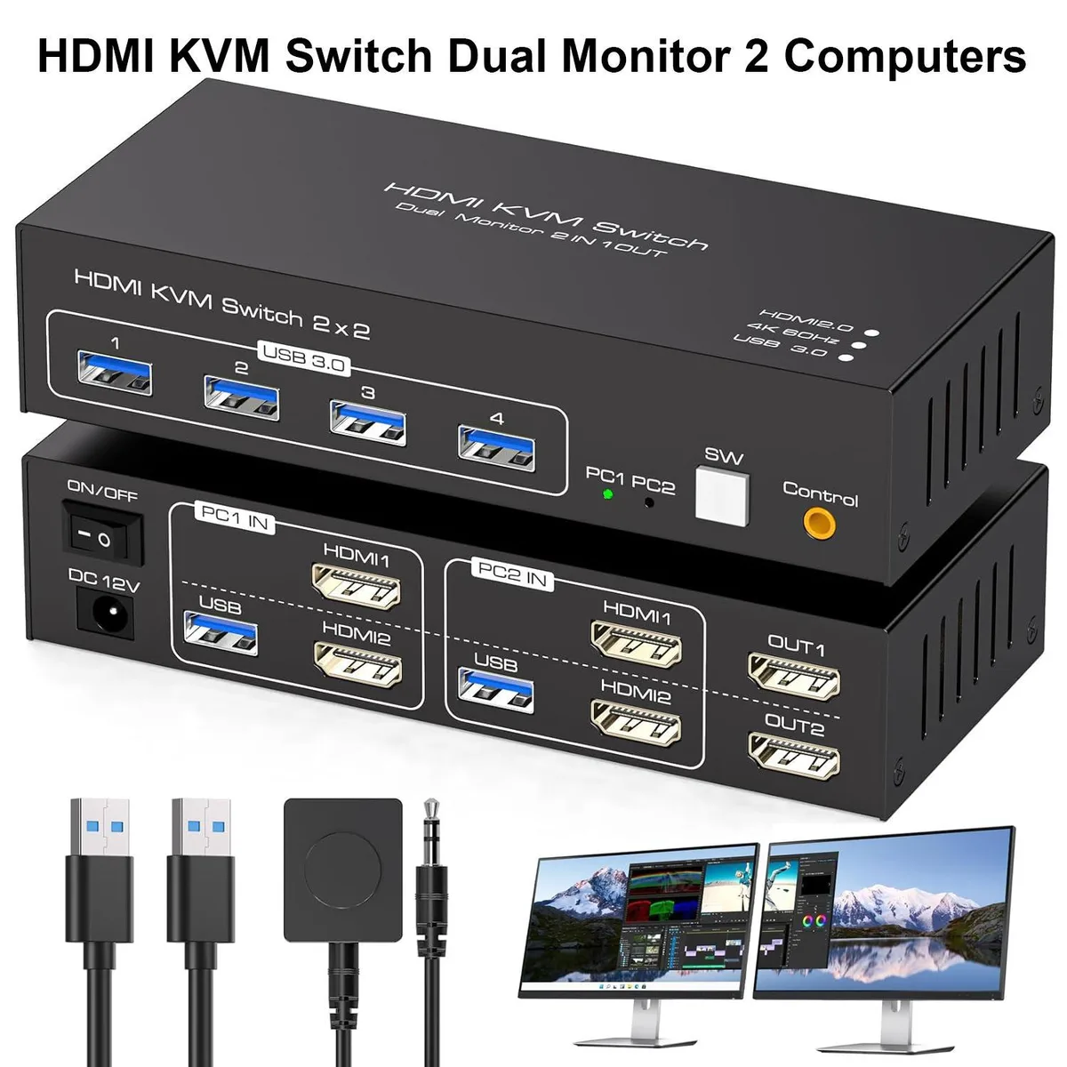 WRIARICH WRIARICH SW220 2-Port HDMI KVM Switch Dual Monitor 4K@60Hz USB 3.0 — product photo