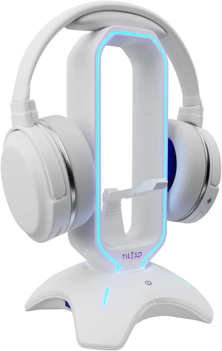 BFKK BFKK RGB Headphone Stand White USB 2.0 Hub Mouse Bungee — product photo