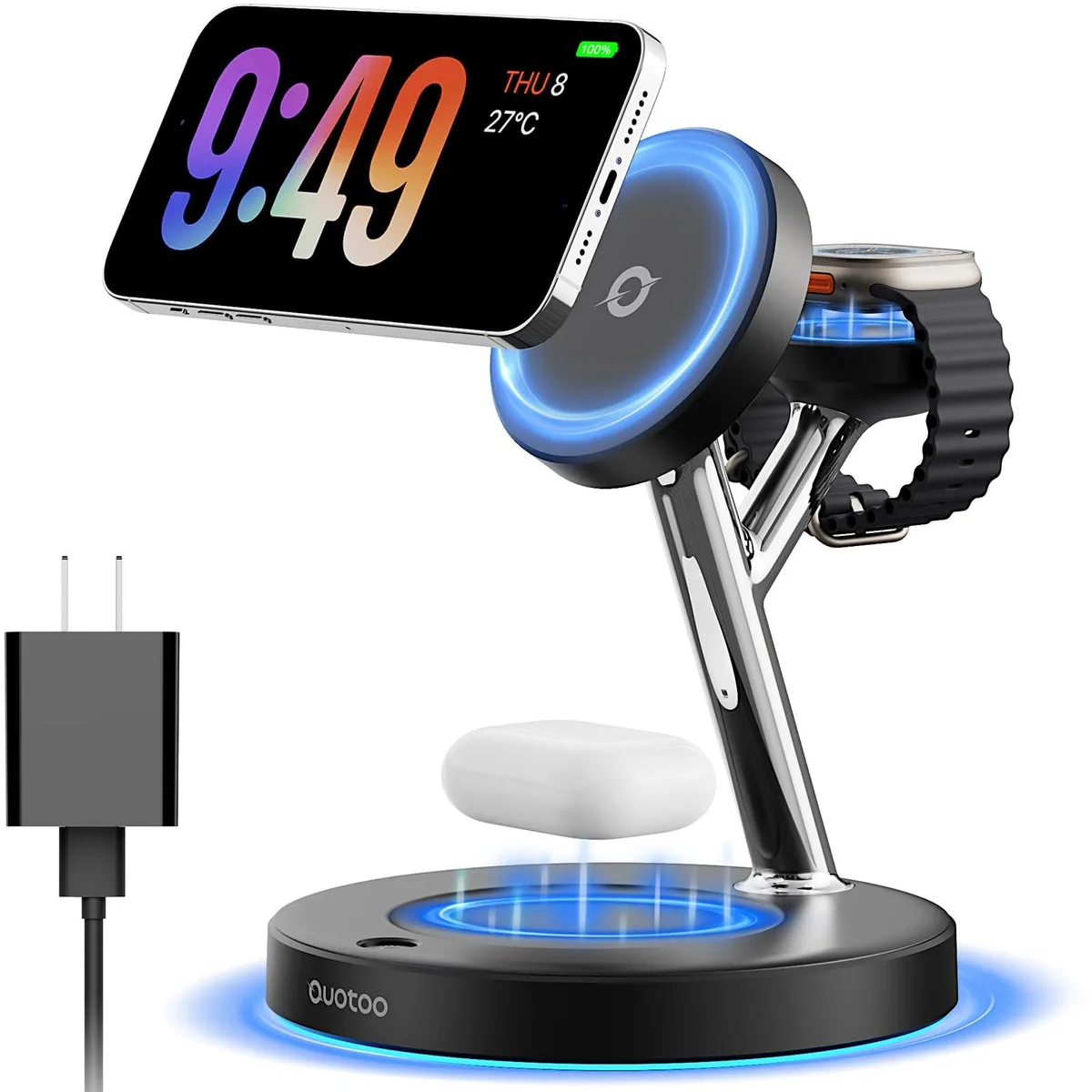  MagSafe Y888 3-in-1 Wireless Charger Stand Black — product photo
