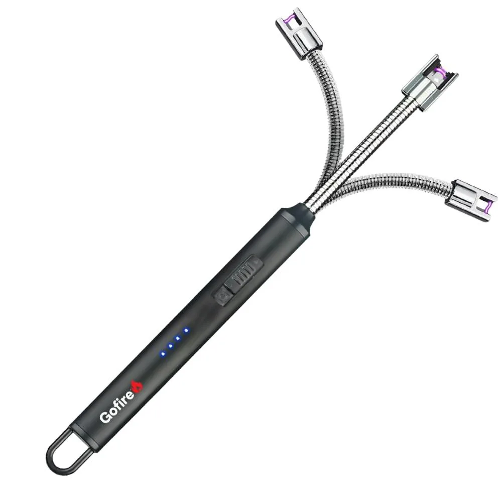 Black plastic electric arc lighter with flexible neck and safety switch