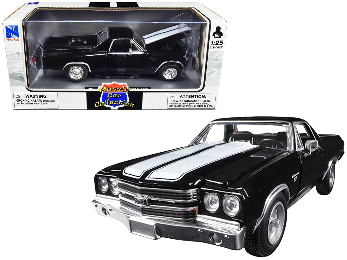 New Ray Toys New Ray Toys 1970 Chevrolet El Camino SS 1/25 Black with White Stripes — product photo