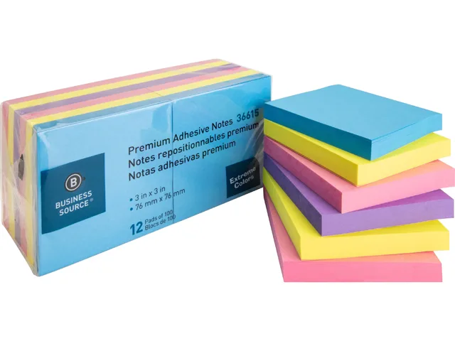 Business Source Business Source 36615 Sticky Notes 12 Pack 100 Sheets Assorted — ürün fotoğrafı