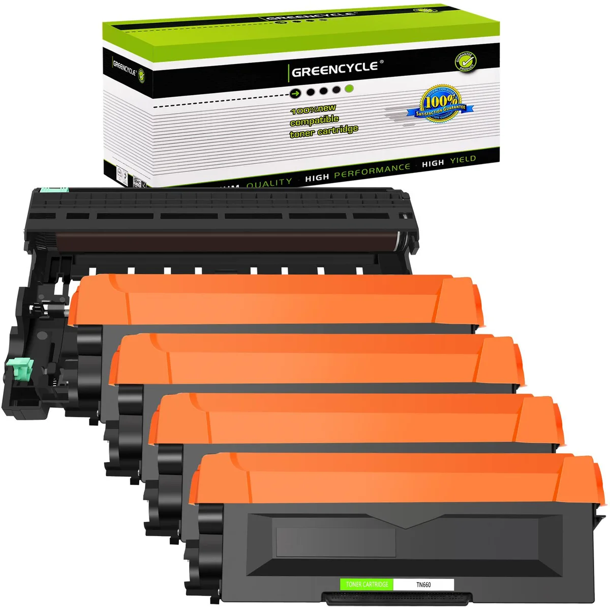 GREENCYCLE GREENCYCLE TN660 Black Toner Cartridge &amp; DR630 Drum Set 4+1 Pack — product photo