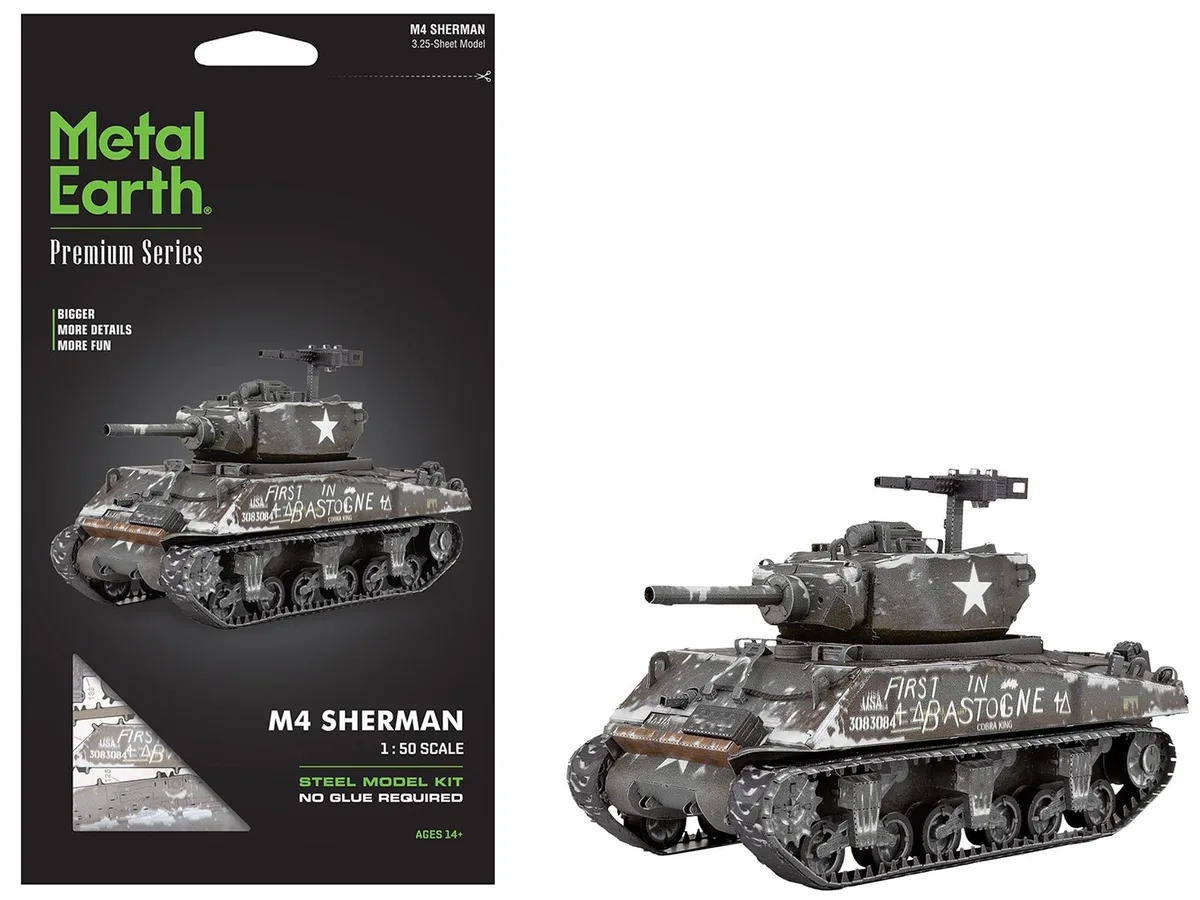 Metal Earth Metal Earth United States M4 Sherman Tank Steel Model Kit Moderate Difficulty 181 Parts — product photo