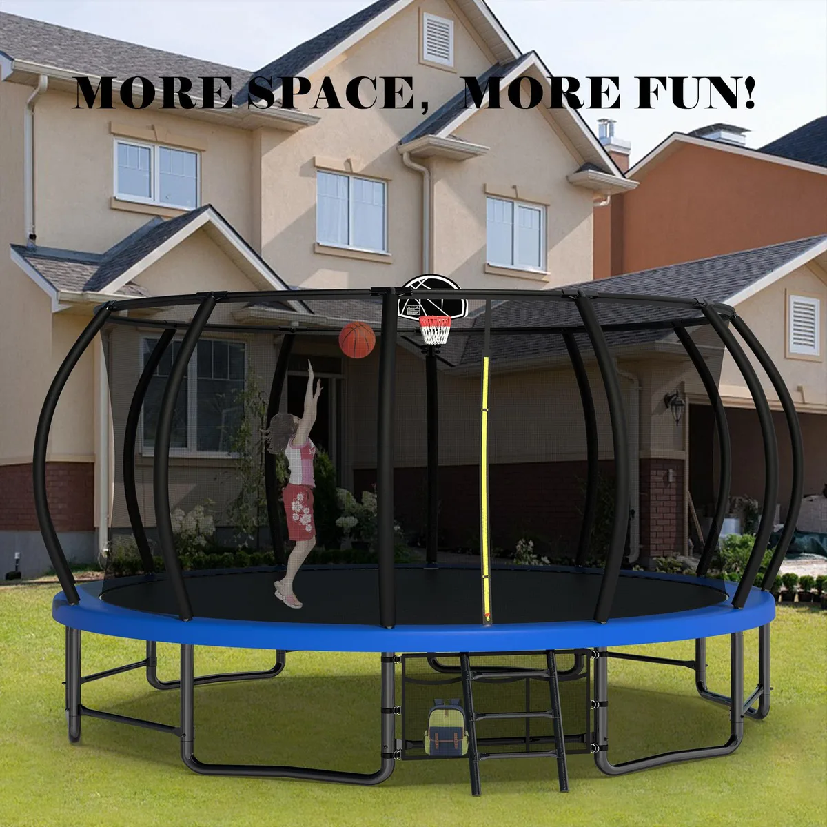 MERSCO MERSCO 16FT Trampoline Blue With Basketball Hoop Air Pump Safety Net Ladder — product photo