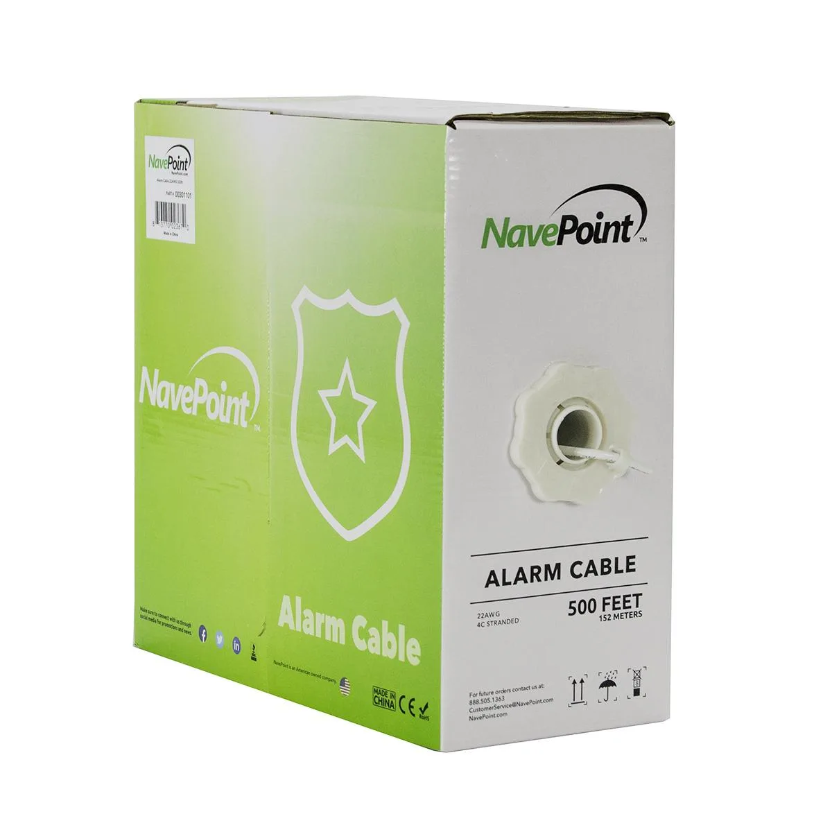 NavePoint NavePoint Security Burglar Alarm Cable 22/4 22AWG 500ft 10-Pack White — product photo