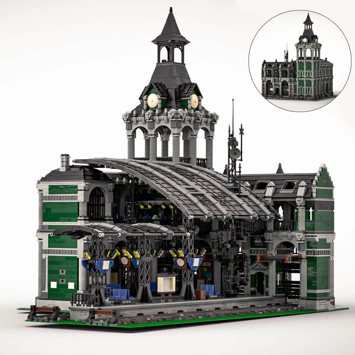 ZITIANYOUBUILD ZITIANYOUBUILD Dark Green Train Station 12698 Pieces Educational Building Set — product photo