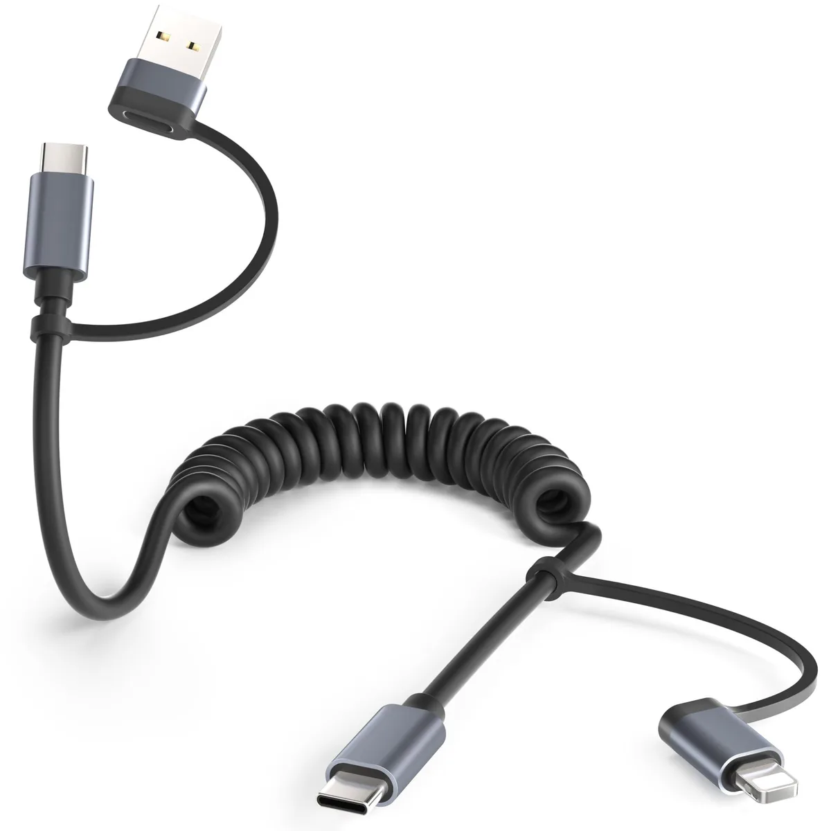  Basesailor 4-in-1 Coiled Lightning Cable 3.3ft Grey — product photo