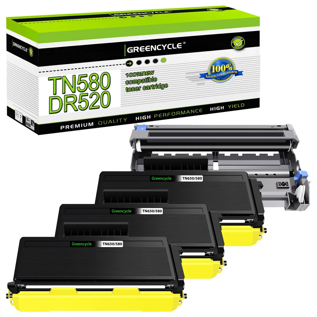 GREENCYCLE GREENCYCLE TN580 DR520 High Yield Black Toner &amp; Drum Set 3+1 — product photo