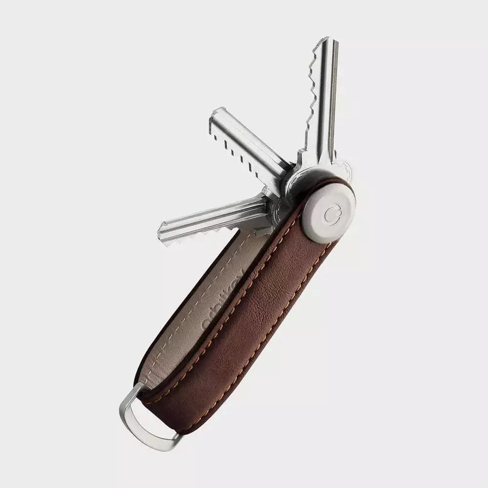 Espresso brown leather key organiser holding two to seven keys with a D-ring