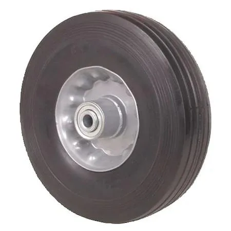 Black solid rubber wheel with ribbed tread and steel centre hub