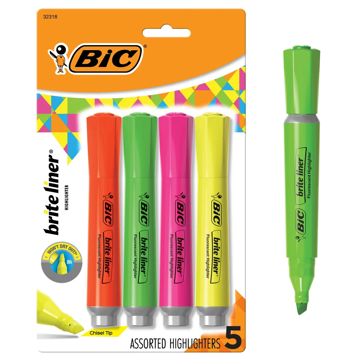 Four assorted-colour chisel-tip highlighters in a pack