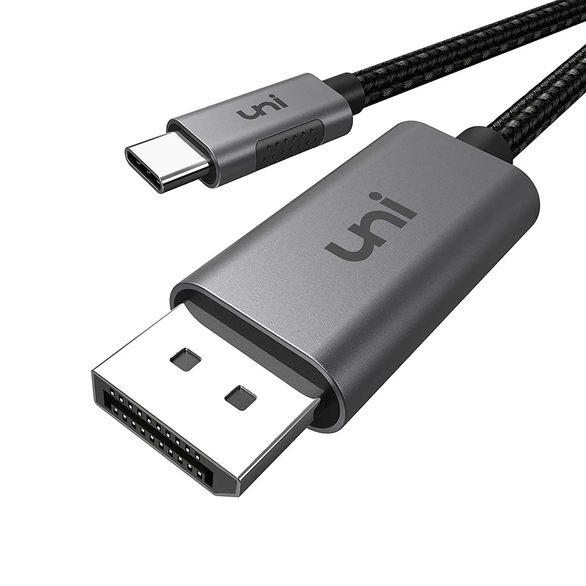  uni USB C to DisplayPort Cable Grey 6ft 4K@60Hz 2K@165Hz DP 1.2 Aluminum Braided Unidirectional — product photo