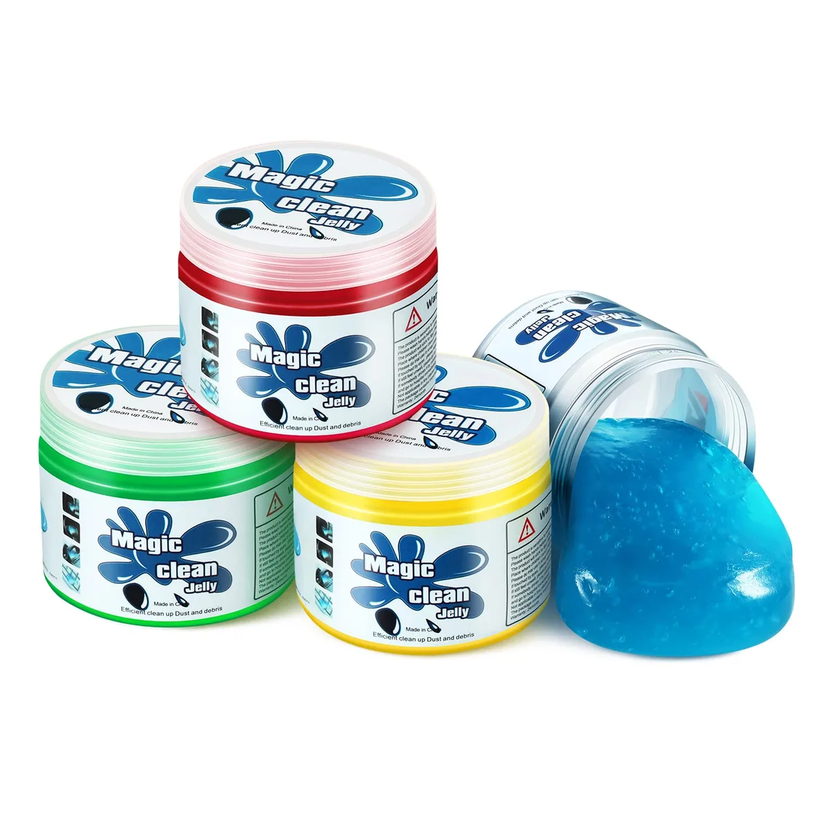 Four blue cleaning gel tubs in a pack
