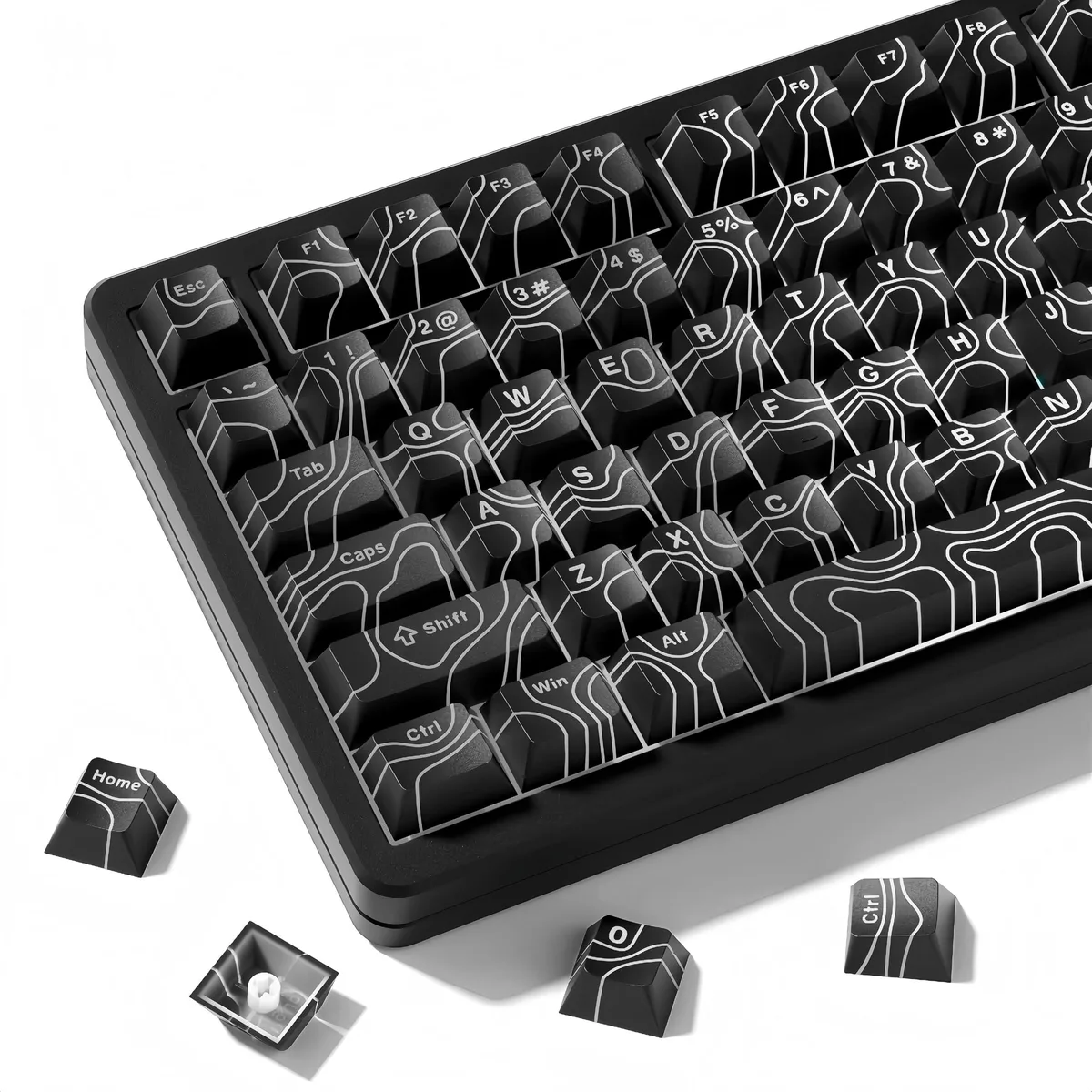 Womier Womier Double Shot PBT Keycaps 118 Keys Black Topographic Shine Through Cherry Profile — product photo