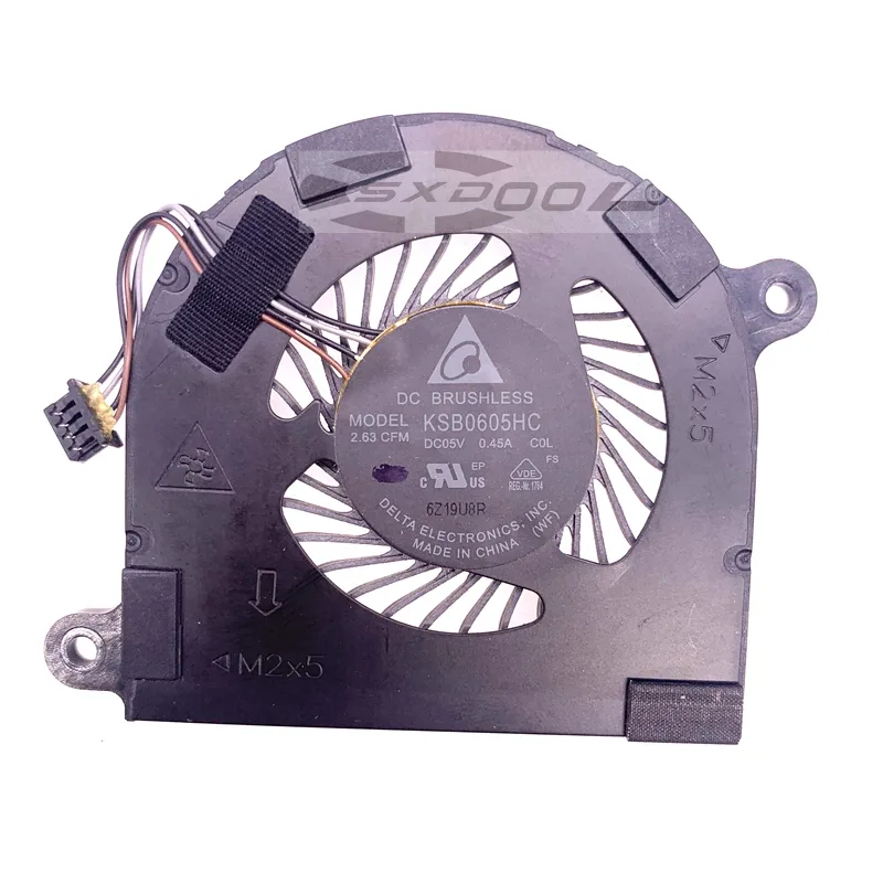 Compact black laptop cooling fan with silver heatsink and four-pin connector