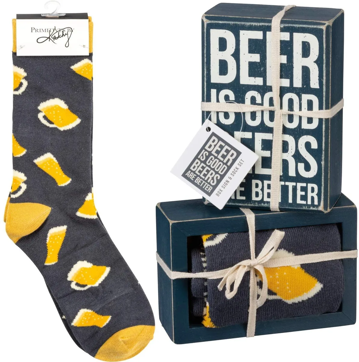 Primitives By Kathy Primitives By Kathy Box Sign and Sock Set Beer is Good Beers are Better — product photo