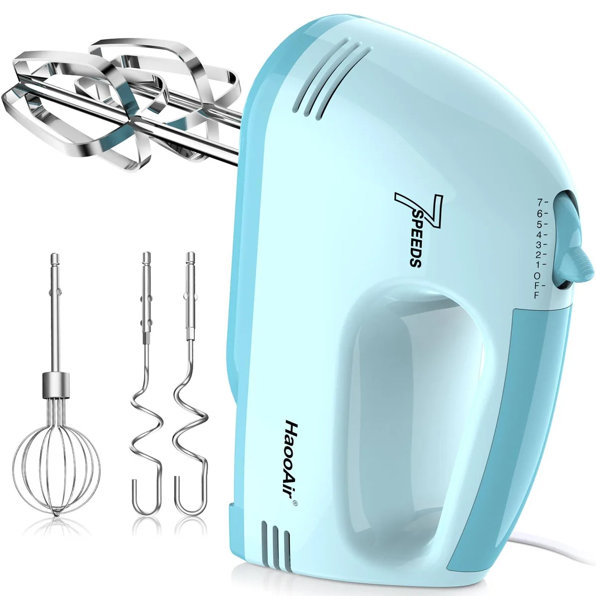  Electric Handheld Mixer 7-Speed Blue with 5 Stainless Steel Accessories — product photo