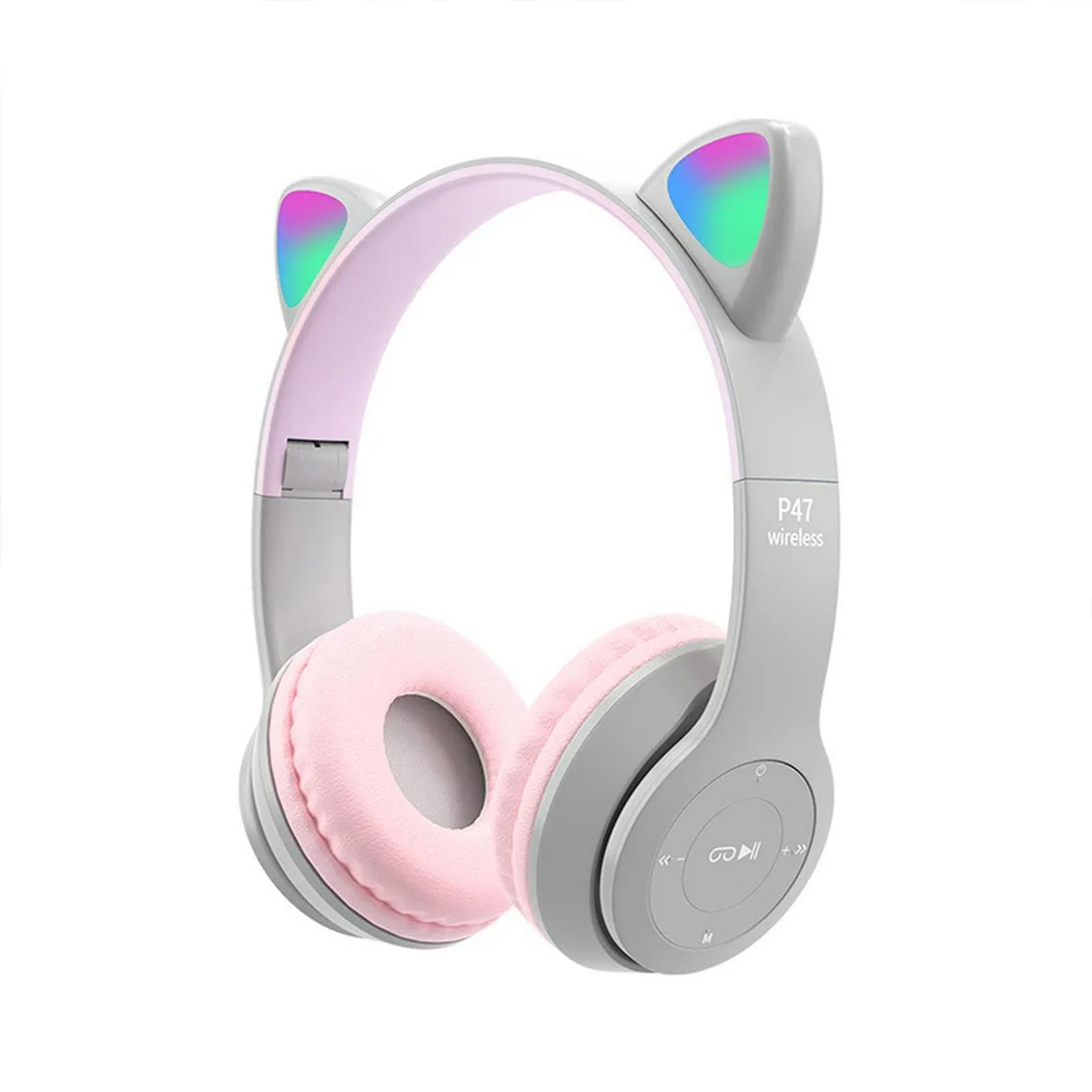  NOVYQREN 01 Grey Cat Ear LED Bluetooth 5.0 Headphones — product photo
