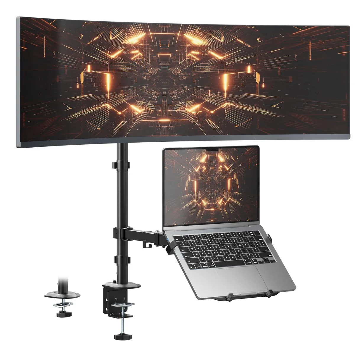 PUTORSEN PUTORSEN Dual Monitor &amp; Laptop Mount 17–49″/18″ 44 lb Black — product photo