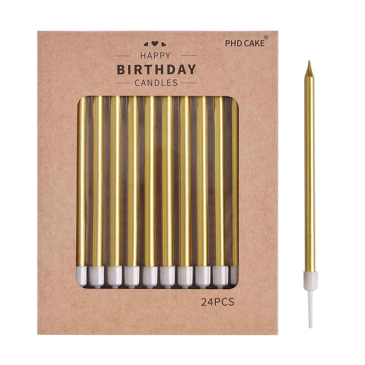  PHD CAKE Gold Long Thin Metallic Birthday Candles 24 Count 6.3 in x 4.92 in x .75 in — product photo