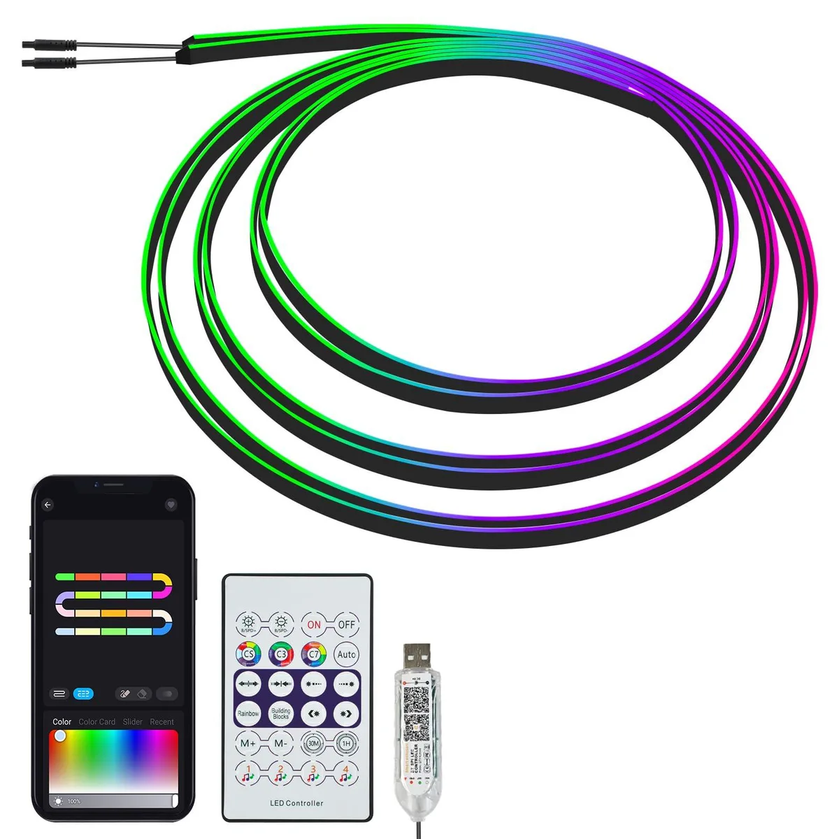  Golden Bunny 118" Acrylic Interior Car Lights 2 x 59in RGB App Control automotive specialty lighting — product photo