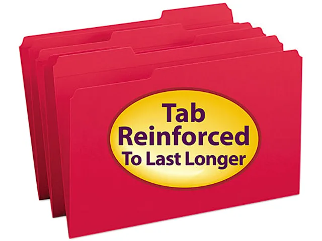 Smead Smead 17734 file folder, 1/3 cut, reinforced top tab, legal, red, 100/box, 11-pt stock — product photo