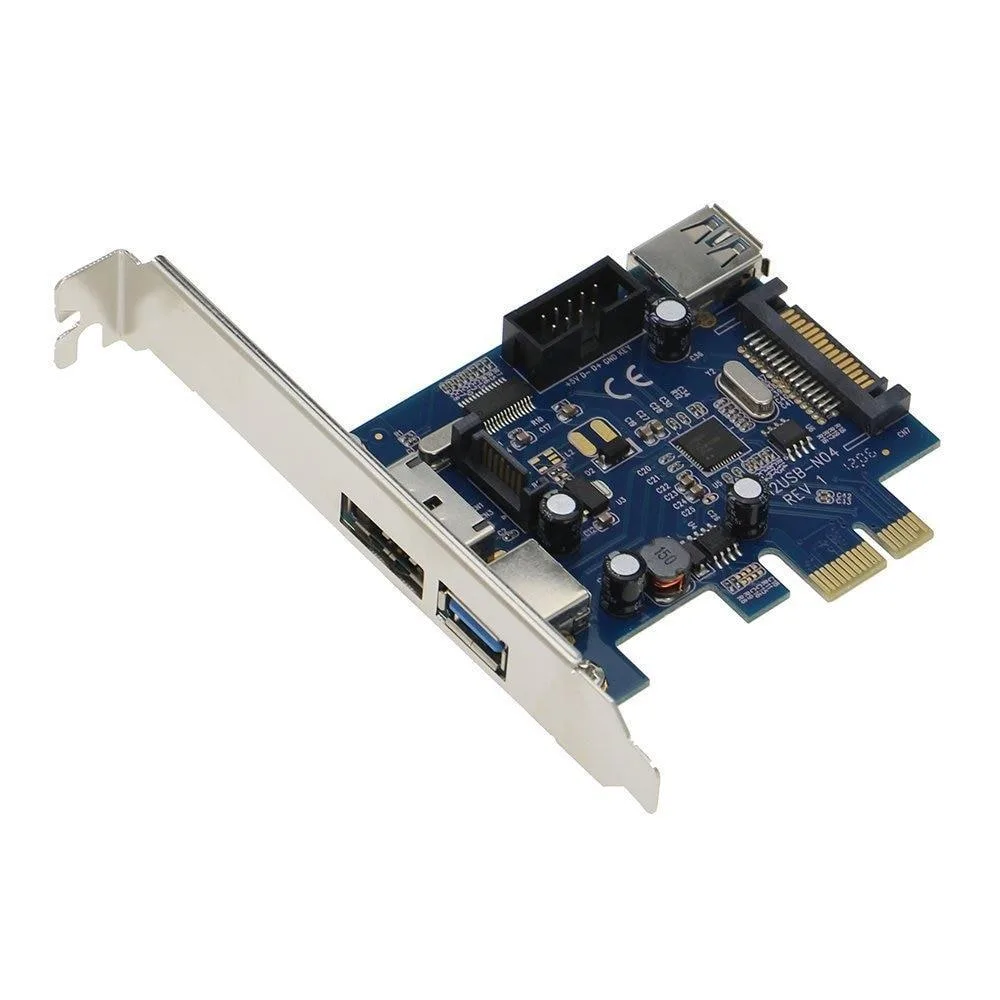 Low-profile PCIe card with external USB 3.0, eSATA combo port, internal USB 3.0 header and SATA power socket