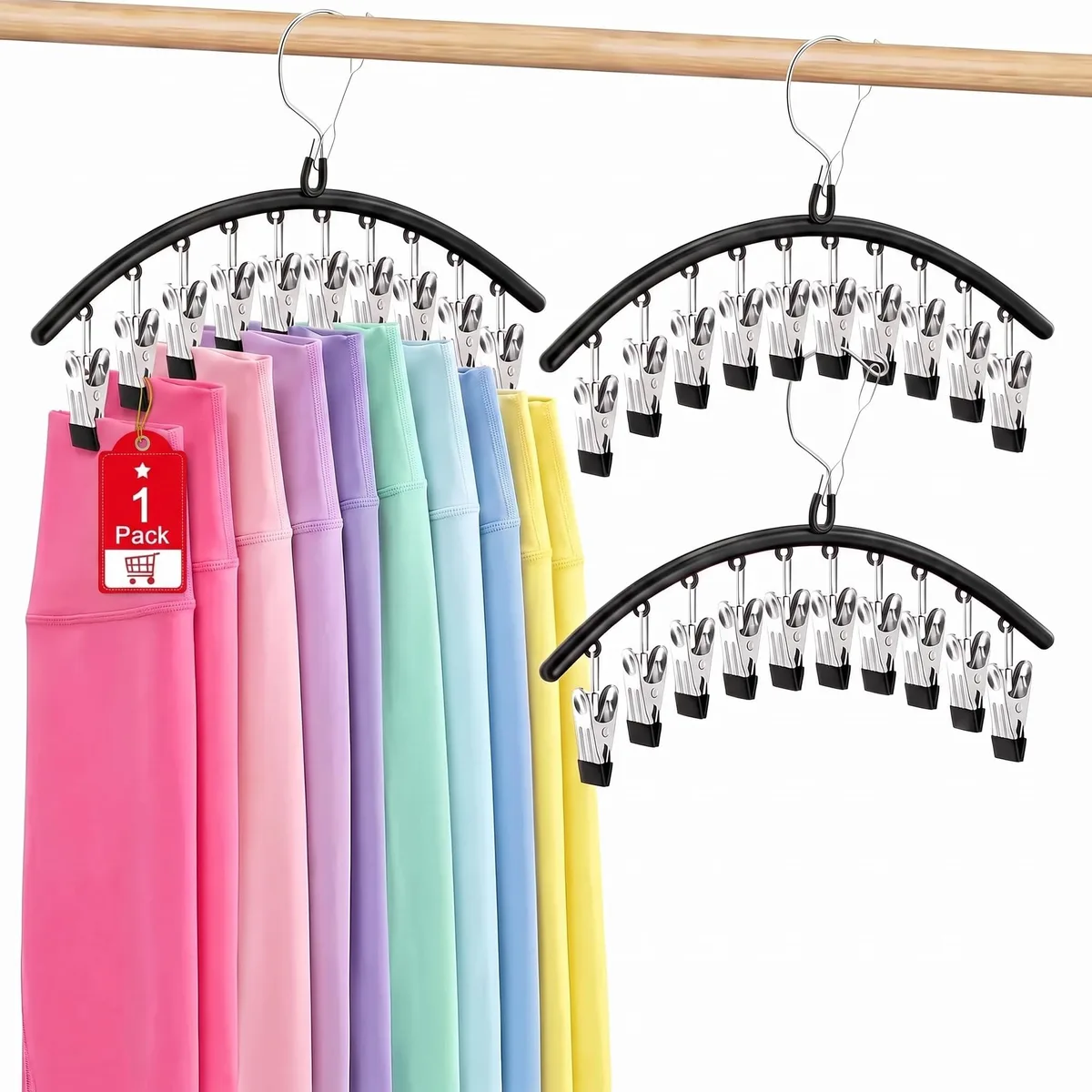 Metal pants hanger with 10 clips, 14 by 7.5 inches, carbon steel electroplated finish