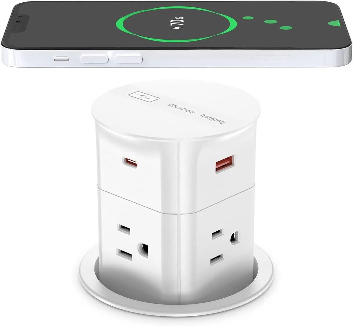 BFKK BFKK Automatic Pop-Up Countertop Outlet 15W Wireless Charger White — product photo