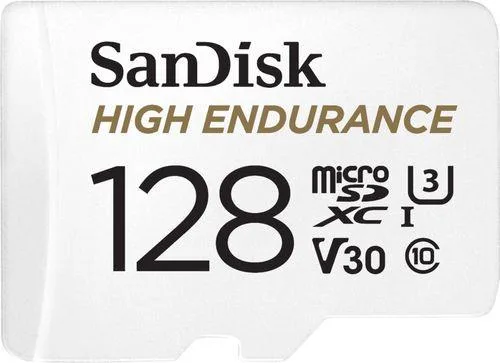Small rectangular microSDXC memory card with gold contacts and SanDisk branding