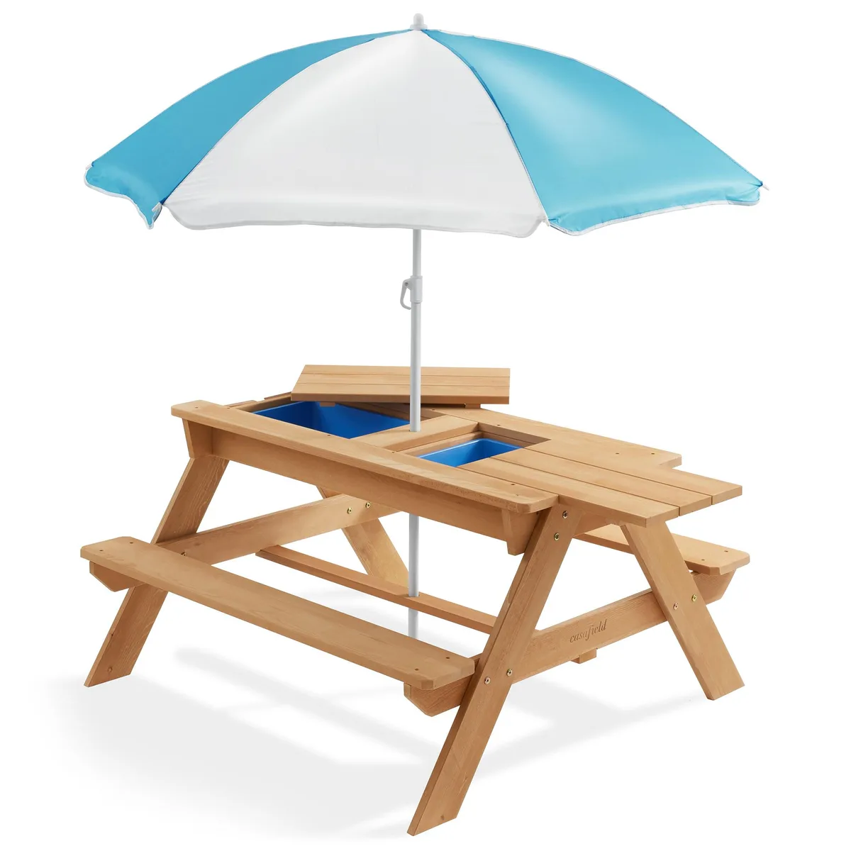 Casafield Casafield 3-in-1 Wooden Activity Picnic Table with 50" Umbrella, Natural — product photo