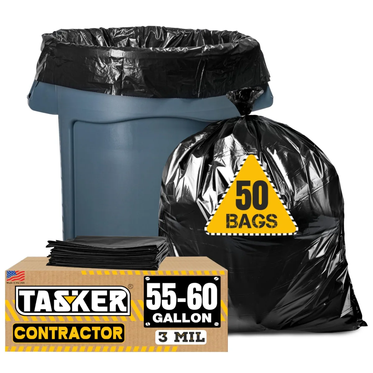 White Baldwin 11-101 60 gallon garbage bags, three pack