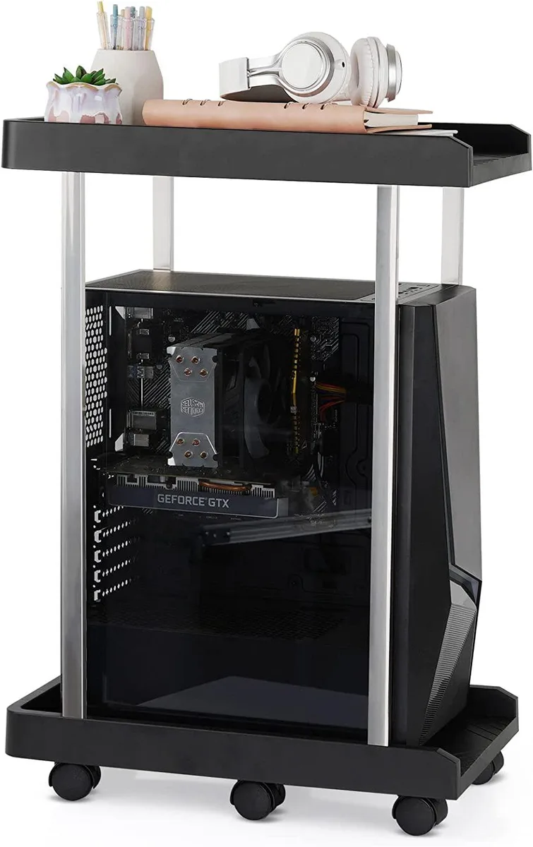 Corn Electronics Corn Electronics Tower Stand 2-Tier CPU Stand with 6 Locking Caster Wheels (Plastic) — product photo