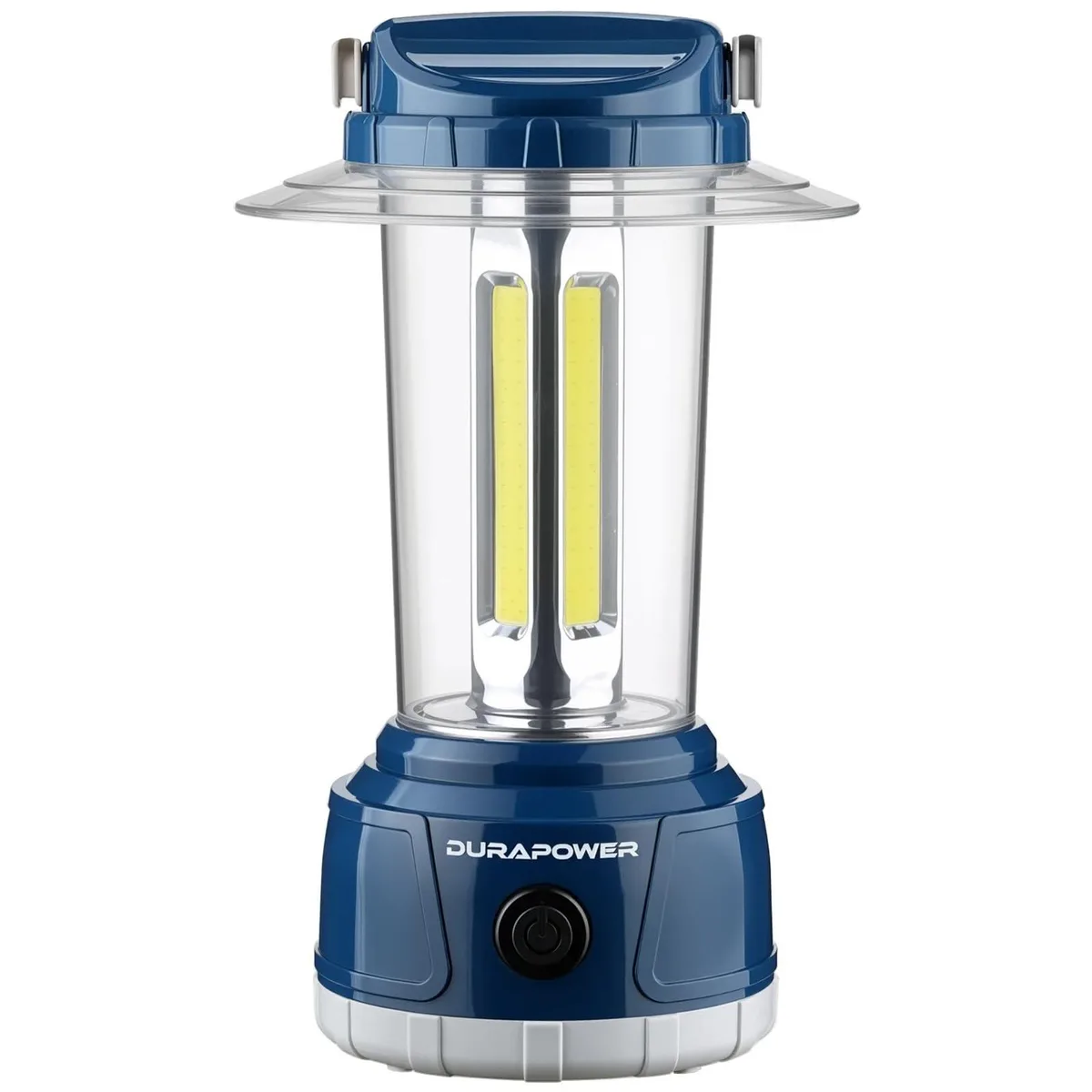 Black cylindrical lantern with two handles and USB port
