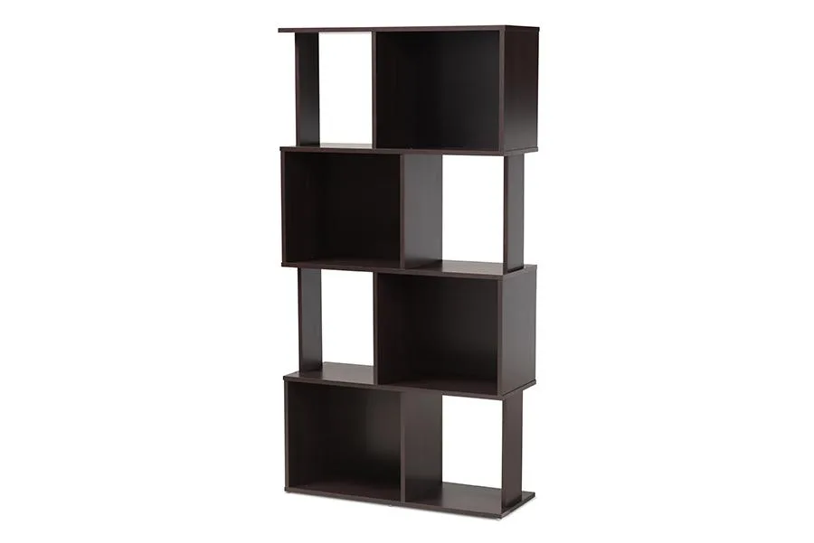 Baxton Studio Baxton Studio Riva Dark Brown Geometric Wood Bookshelf — product photo
