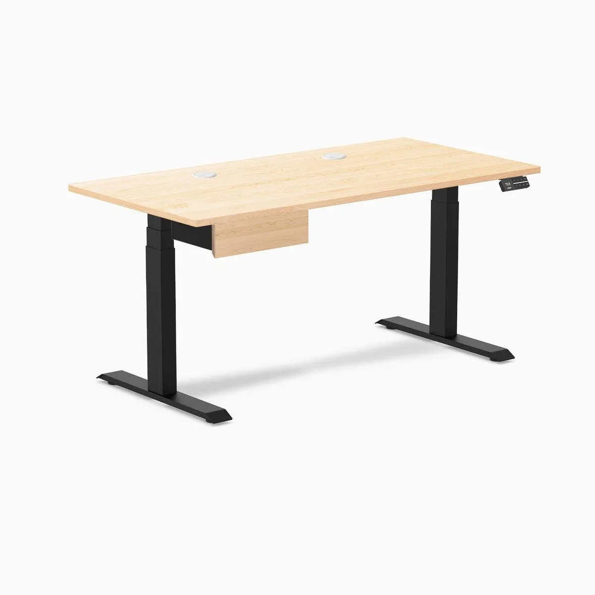 Desky Desky Dual Hardwood Standing Desk With Drawer Maple 60 x 30 inches Matte Black — product photo