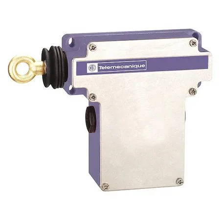 Yellow metal emergency pull switch with red knob, rectangular box, side cable entry