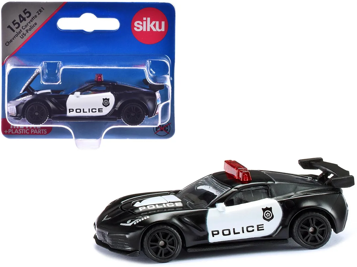 Siku Siku Chevrolet Corvette ZR1 Police Car Black and White Die Cast Model Car — product photo